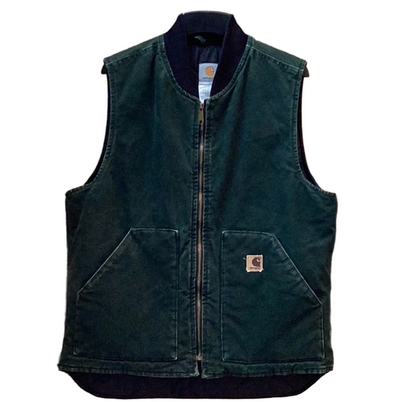 Carhartt V02 SPC vintage Spruce Green Duck Canvas Quilted Mens Vest Size LT - Picture 1 of 15
